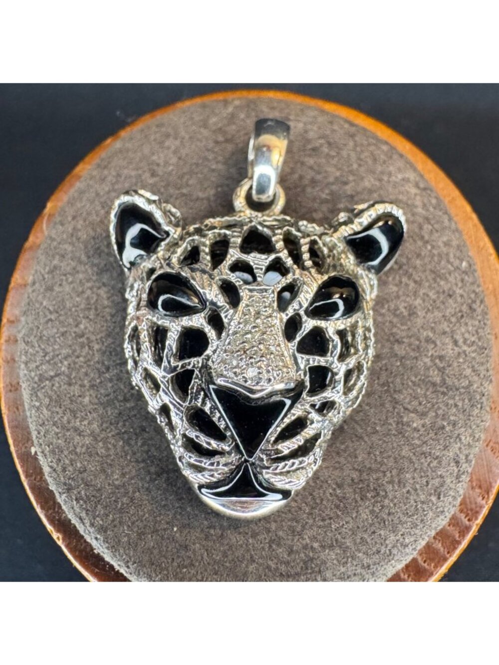 VTG Sterling SIlver 925 Black Onyx Panther Head Pendant Size 1.25" Length